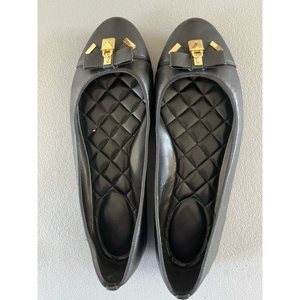 Michael Kors Alice Quilted Leather Bow Padlock Ballet Flat Shoes Size 10M Black